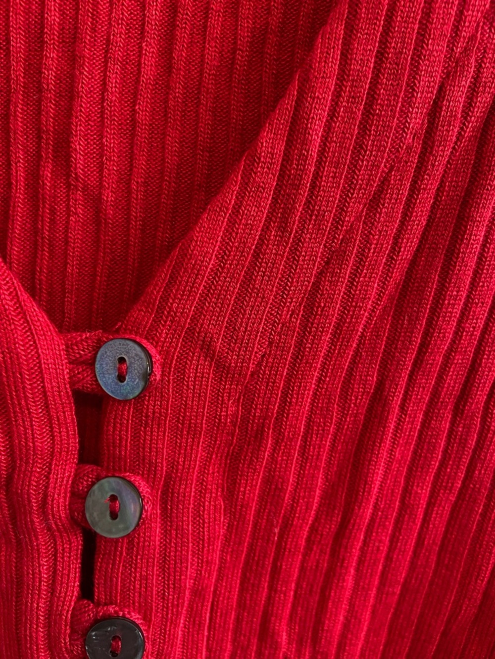 Reformation Red Ribbed Button-Front V-Neck Crop Top - Picture 4 of 6